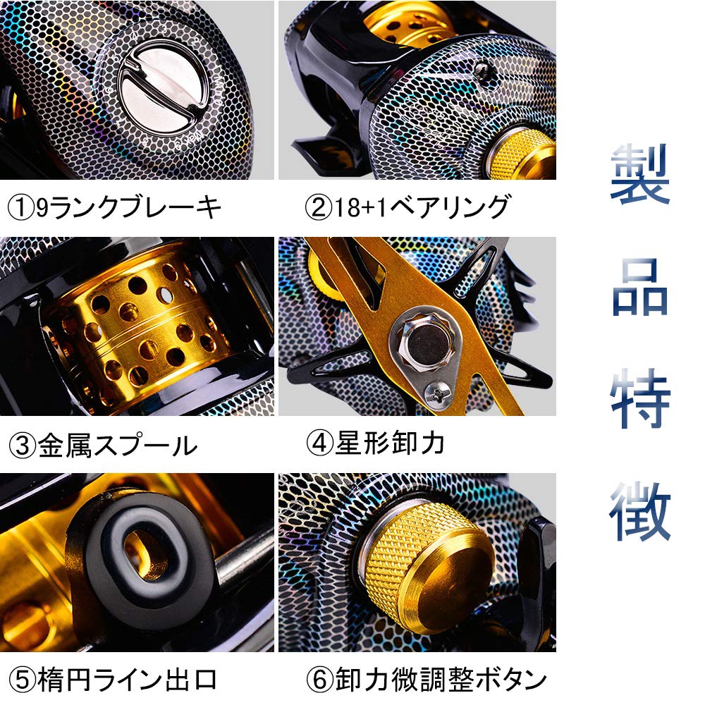 Amazon | ベイトリール 海 バス 湖 川 釣りリール ギア比7.2：1