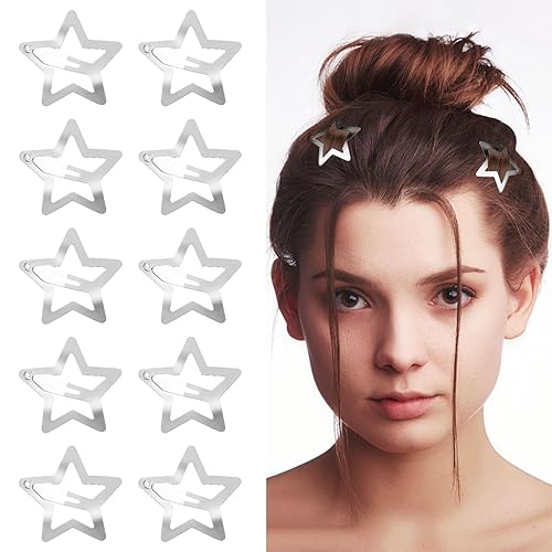 Miniatura 4 de 10 pinzas de metal para el cabello con forma de estrella plateadas, lindos pasadores pequeños antideslizantes con diseño de estrellas huecas para