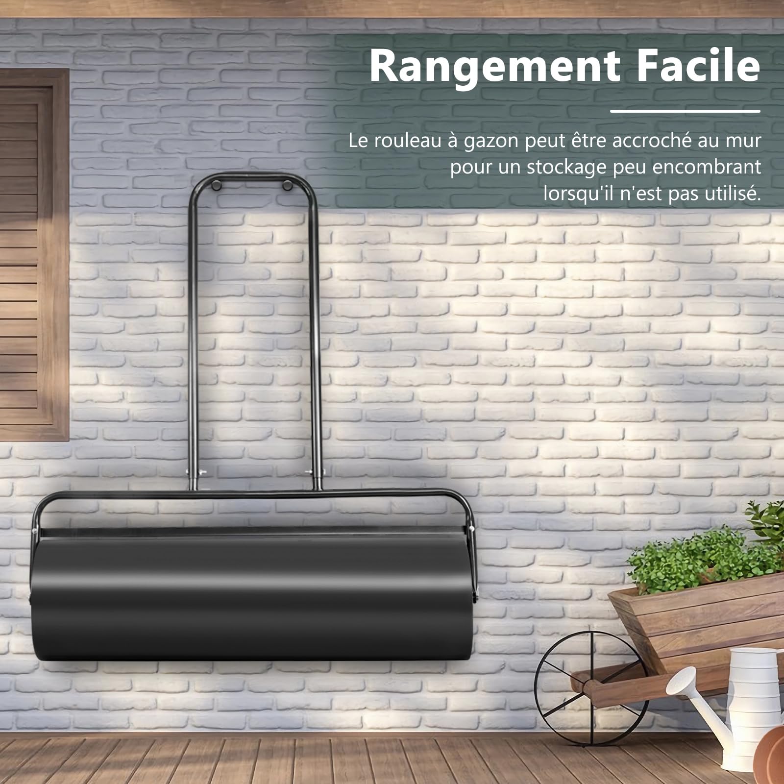 RELAX4LIFE Rodillo para Césped de Jardín Ancho 60cm Ø 32cm con Mango Ergonómico, Rodillo Césped Rellenable con Agua o Arena para jardín y Patio (48L|112x60x32CM, Negro)