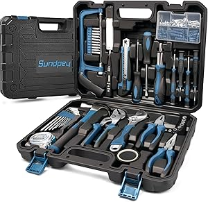 Sundpey Home Tool Kit 148-Pcs - Household Basic portable Hand Repair Tool Set with Case & Ratcheting Screwdriver & Hex Key & Pliers & Wrench & Voltage Tester & Water Pump Plier for Men Women