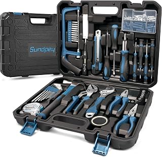 Sundpey 148-Piece Home Tool Kit with Ratcheting Screwdriver, Pliers, Wrench, Voltage Tester & Case - Portable Household Repair Set