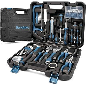 Sundpey 148-Piece Filled Tool Box - Household Tool Box with Ratchet Screwdriver, Hex Wrench, Pliers & Voltage Tester for Men