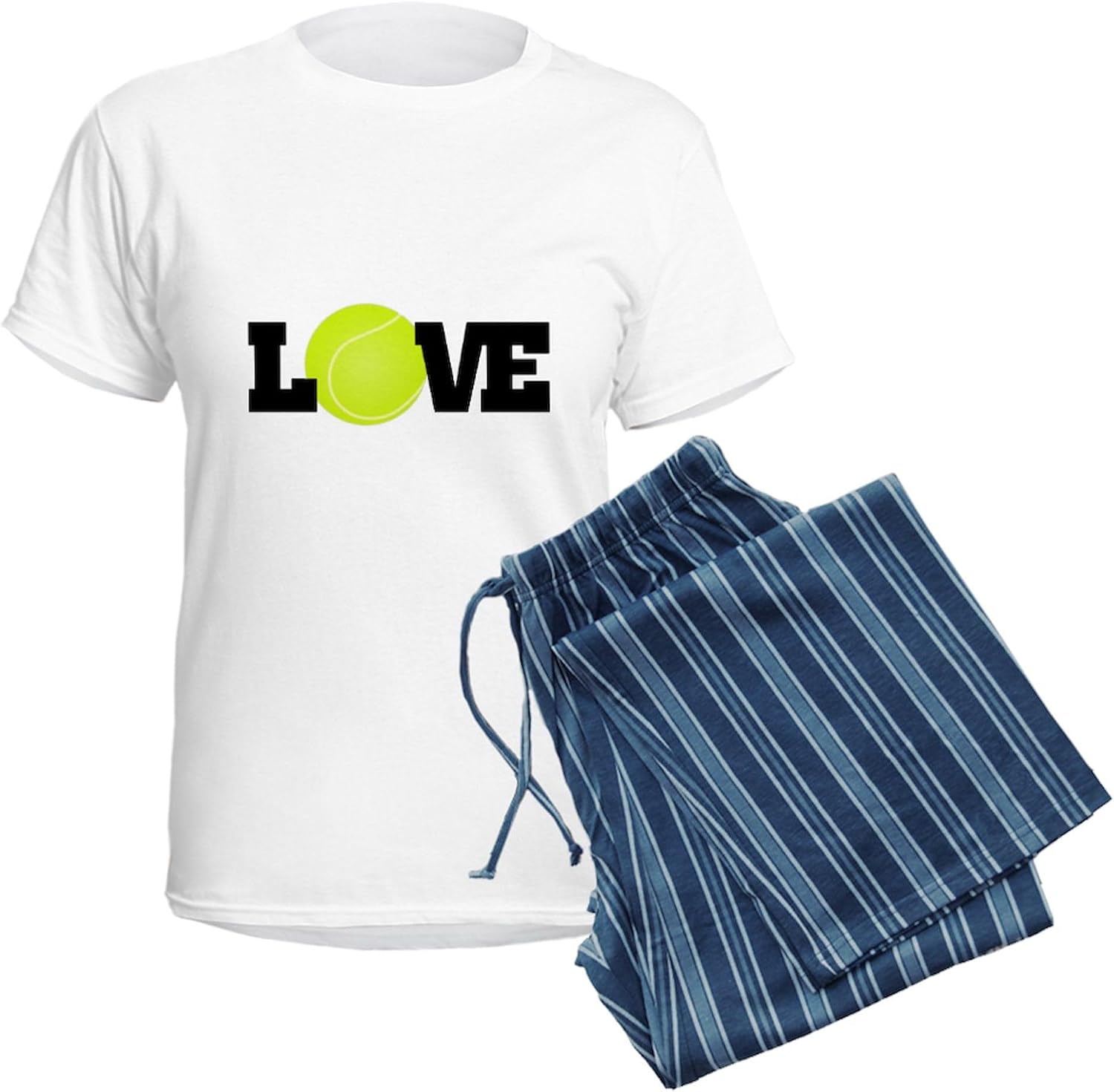 CafePress Tennis Love Pajamas Women's Novelty Cotton Pajama Set, Comfortable PJ Sleepwear