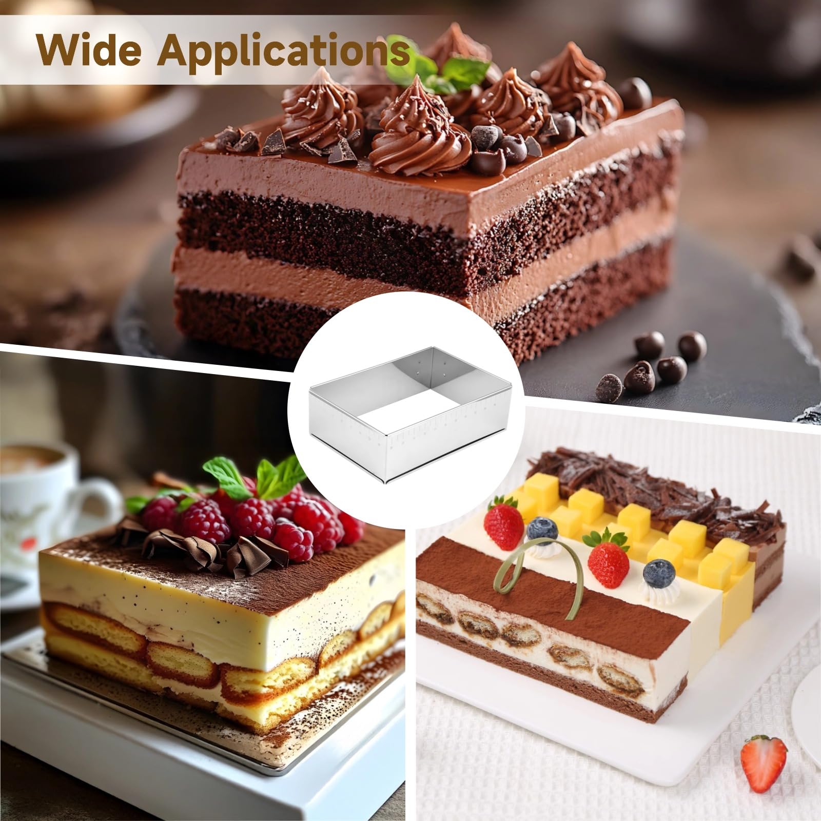 Verstellbarer rechteckiger Tortenring aus Edelstahl, Mousse-Kuchenringform für Tiramisu, ausziehbarer Rahmen mit präziser Skala, zum Backen von Kuchen, Gebäck und Schichtdesserts