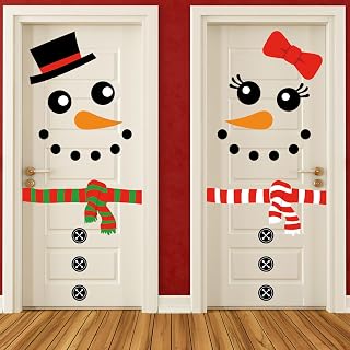 2 Sheet Christmas Snowman Door Stickers Removable Winter Snowman Wall Decals Large Xmas Mural Stickers for Home Window Door Refrigerator Decor