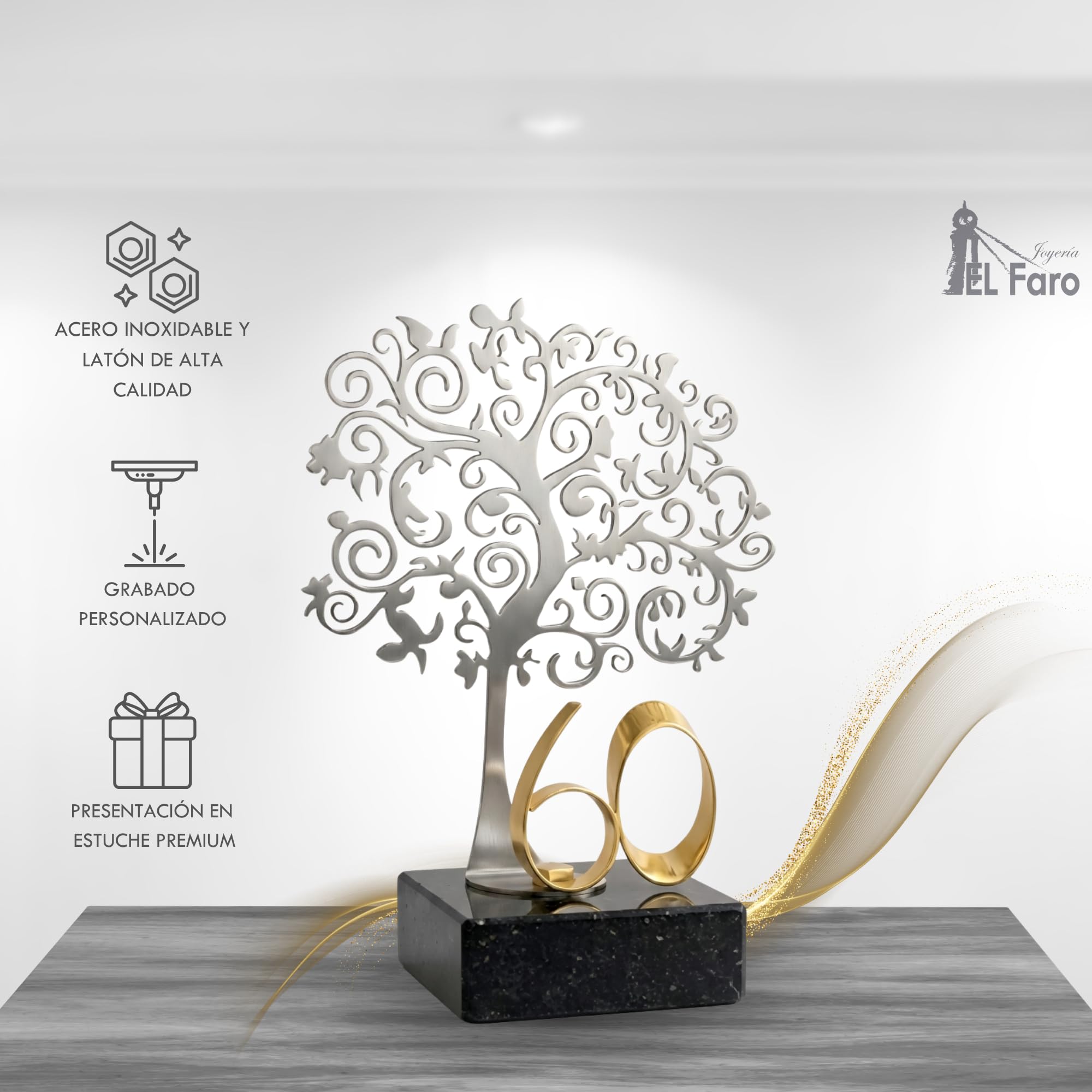 JOYERIA EL FARO | Regalo Original de cumpleaños | Placa Conmemorativa Personalizada con Grabado y Estuche Premium | Un Detalle único y Especial (60 cumpleaños)