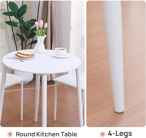 Miniatura 3 de walsport Juego de mesa de comedor redonda para 2, mesa de madera con marco de metal fuerte, comedor moderno con sillas para cocina, color blanco