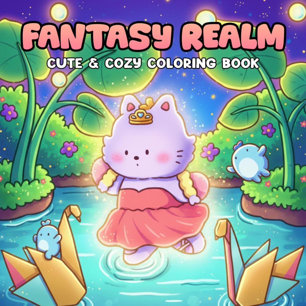 Cute Fantasy Realm Coloring Book: Magical Realm Coloring Pages | Cute and Enchanting Illustrations of Magical Beings, Cozy Landscapes, and Fantasy Adventures for Teens and Adults