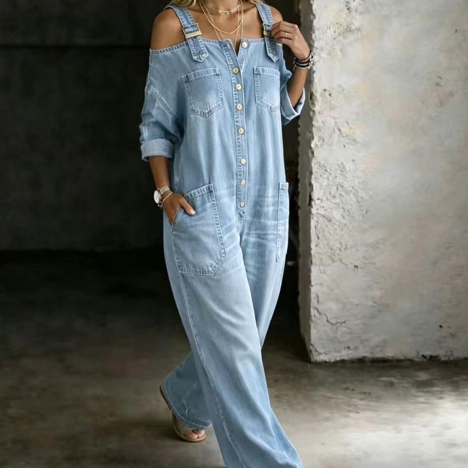Combinaison en jean pour femme, salopette à bretelles et épaules dénudées