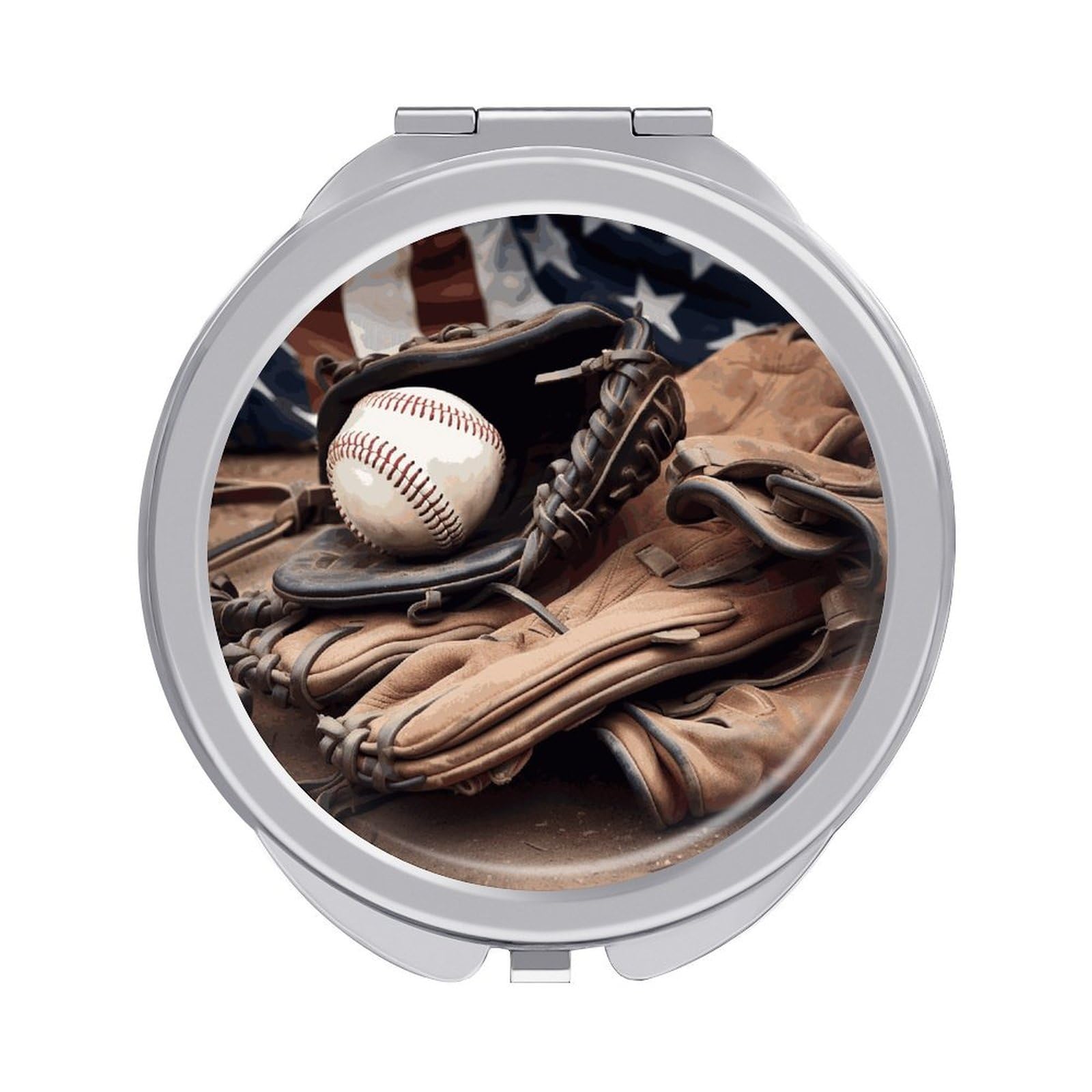 FekiLoot Baseball Equipment Makeup Mirror Compact Round Travel Makeup Mirror Portable Folding Handheld Pocket Mirrors for Handbag and Purses Gift Mini Mirrors