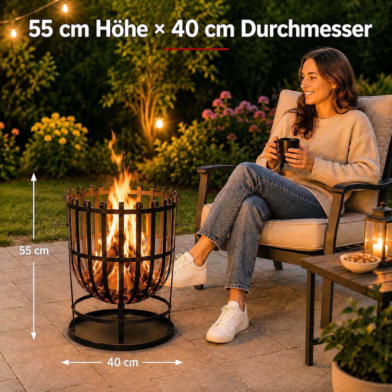 Robuster Feuerkorb Feuerstelle Eisen 55x40 cm Feuerschale mit Bodenplatte Ideal für Lagerfeuer, Garten & auf der Terrasse & HLKauf-Block