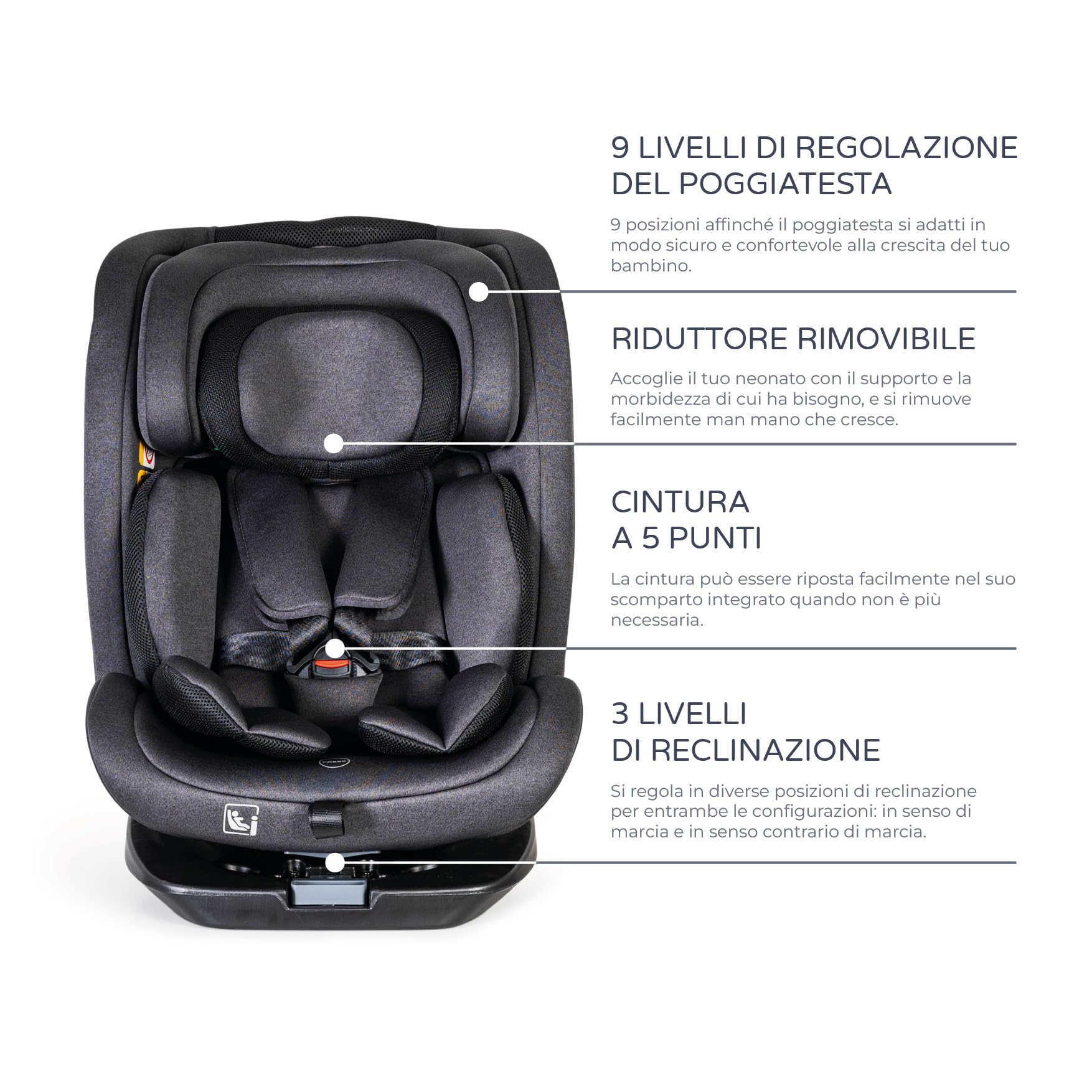 MS BabyWorld – CORFÚ – Seggiolino auto I-Size Gruppo 0/1/2/3 | 40-150 cm | Isofix e Top Tether | Dalla nascita ai 12 anni (0-36 kg) | In senso contrario di marcia fino a 18 kg | Girevole a 360º
