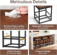 Vista 5 de Counter Height Bar Stools Set of 2, 24" Barstools for Kitchen Countertop, Faux Leather Counter Stools with Thick Square Seats & Sturdy Metal Base