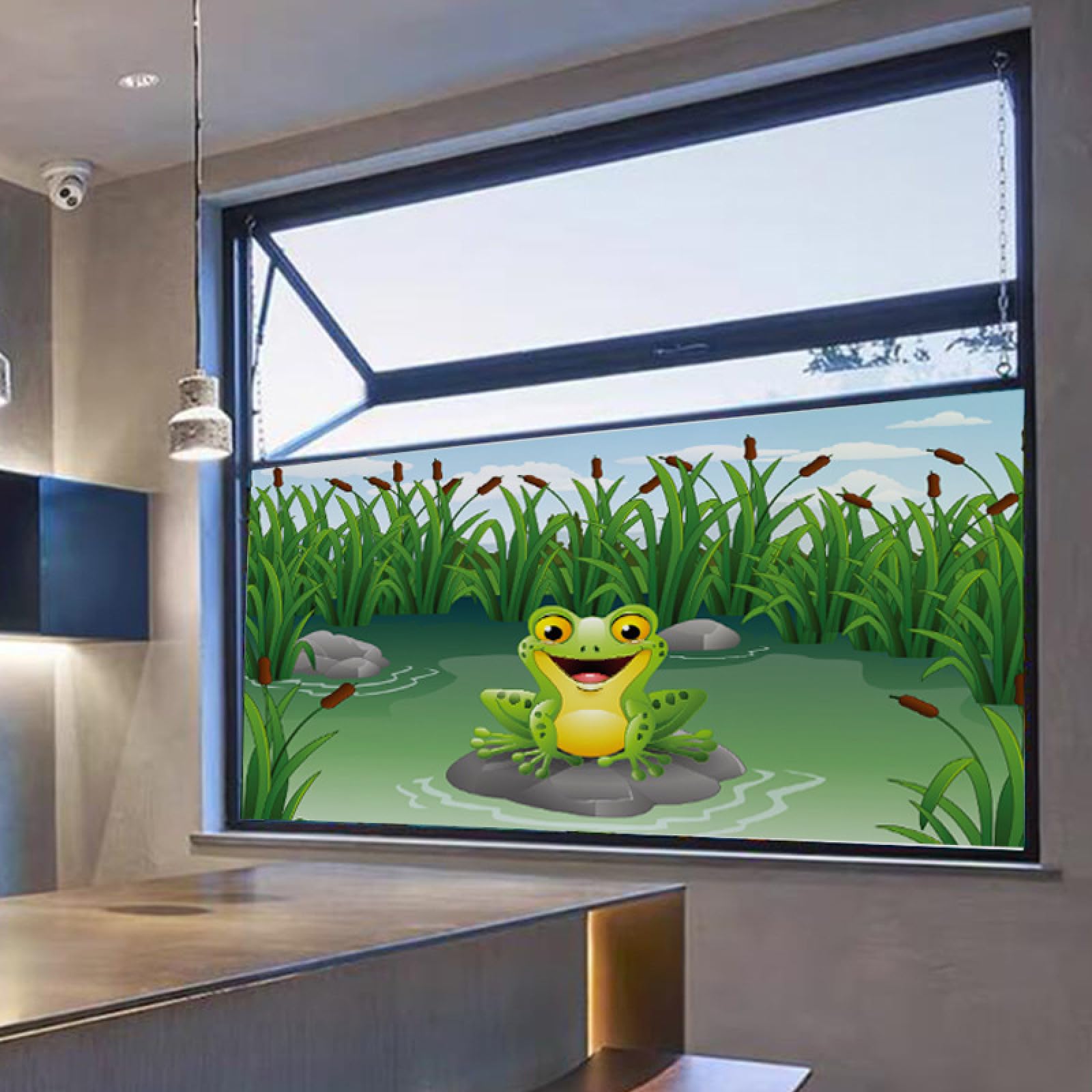Window Film Privacy Cute Frog Animal Frosted Privacy Film for Glass Windows Removable Opaque Static Cling Self Adhesive Window Films Covering for Home Bathroom 45x90cm/1 Pcs