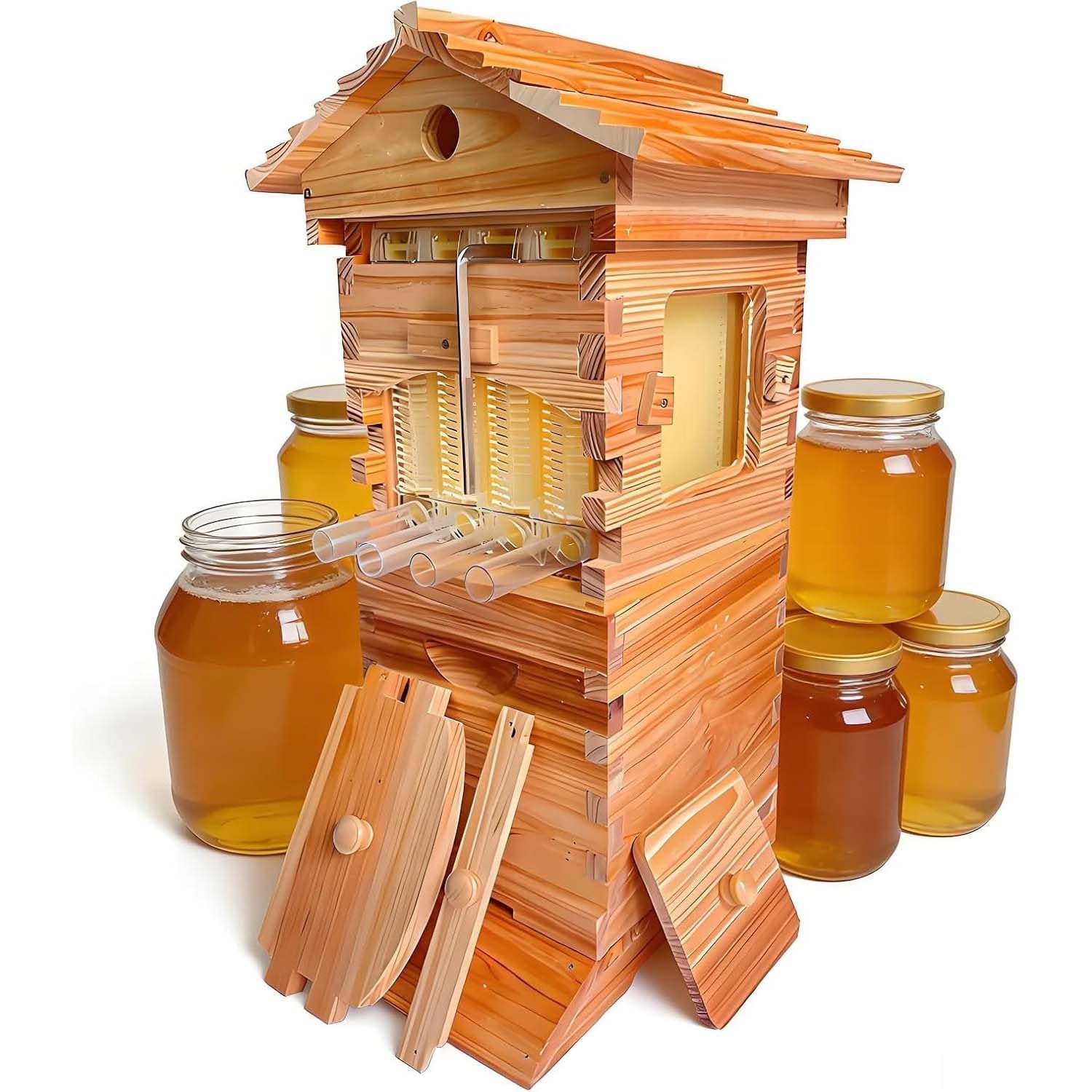 Kit Di Avviamento Per Arnie – Arnia A Flusso Continuo – Arnia In Legno Completa Per Apicoltura Con 4 Telaini, Kit Completo Per Apicoltura E Impollinatori Da Giardino