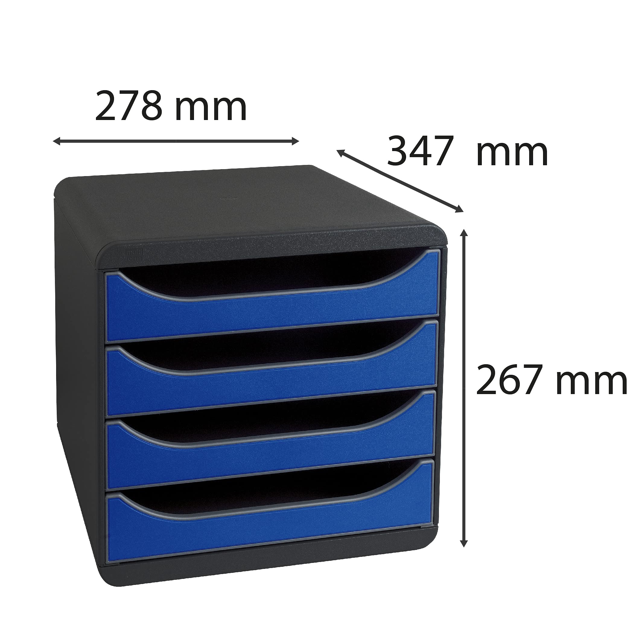 Exacompta 310703D Premium Ablagebox mit 4 Schubladen für DIN A4+ Dokumente. Belastbare Schubladenbox mit hoher Kapazität für mehr Platz auf dem Schreibtisch Big Box Iderama Schwarz|Königsblau