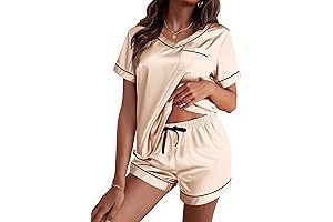 Women's PJs Set Satin Silk Short Sleeve Pajama Set