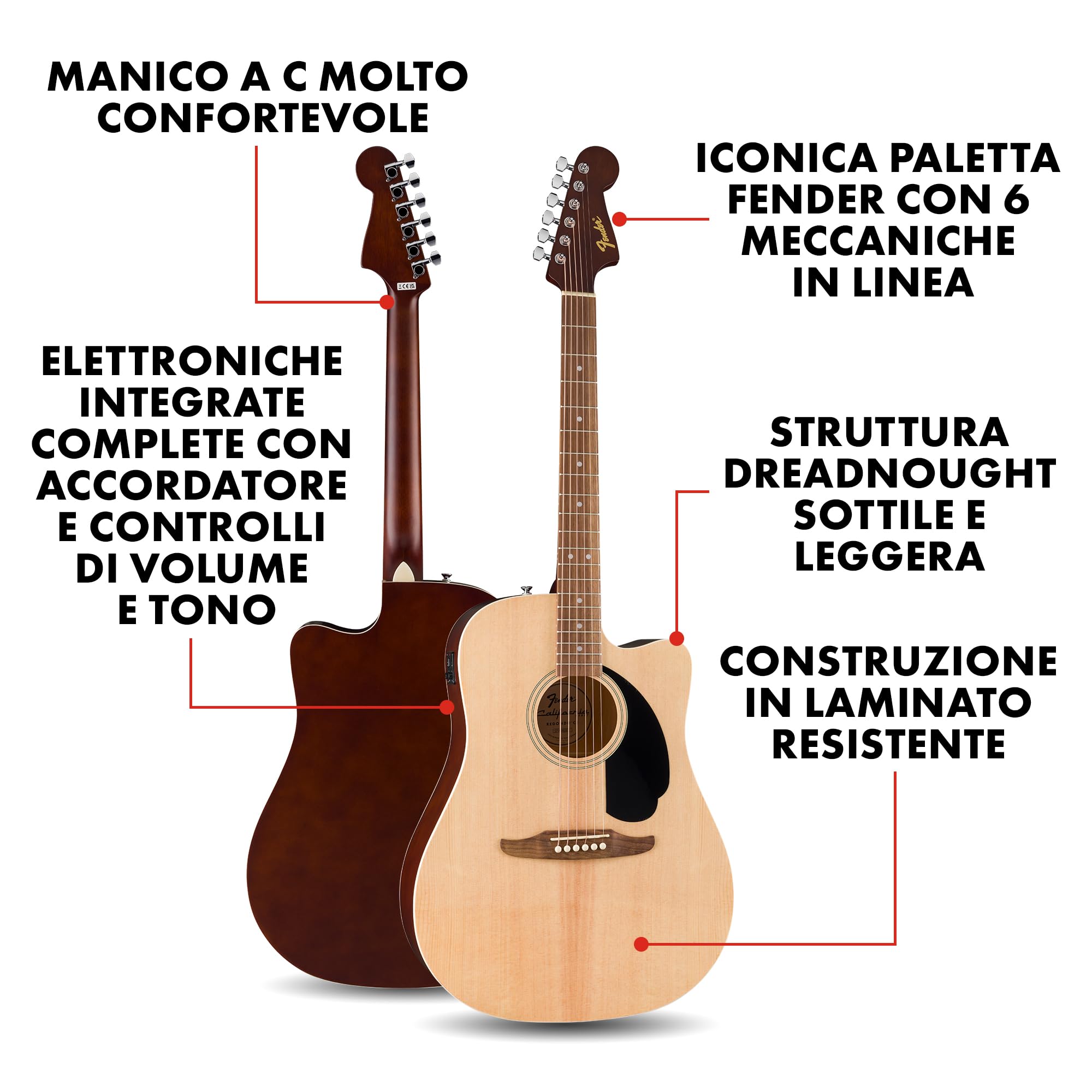 Kit Chitarra Acustica Fender Per Principianti - Dreadnought Naturale Con Custodia, Supporto E Accessori, Garanzia 2 Anni - Foto 2