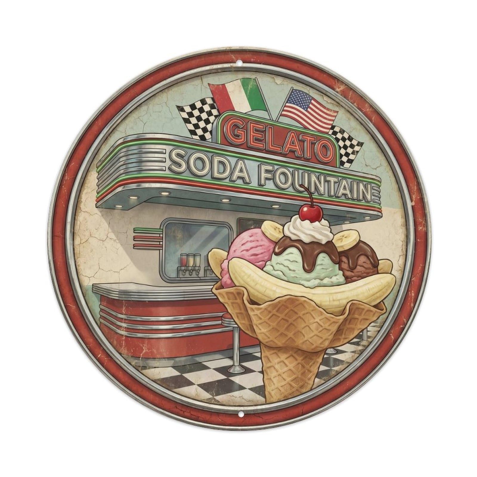 1950s Diner Gelato Ice Cream Parlor Food Culture Metal Tin Sign