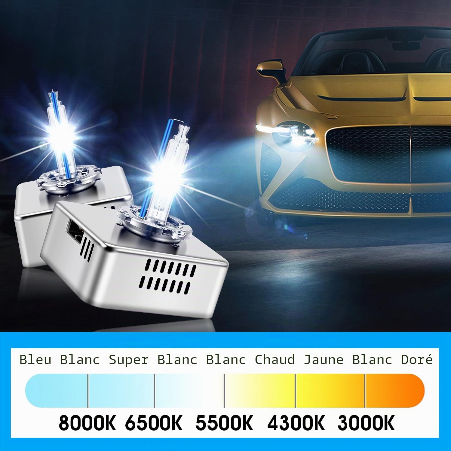 Ampoules Xenon D5S 8000K D5S Xénon HID Ampoules Voiture Bleu Glacier 12V 35W Remplacer HID Kit de Conversion, 2 Lampes