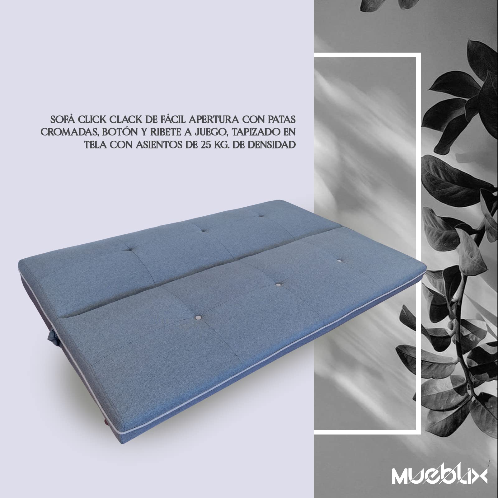 MUEBLIX.COM | Sofa Cama Salduero 3 Plazas | Sillón Cama | Cama Sofa | Sofa Cama Apertura Click Clack | Tapizado en Tela | Sofa de Diseño | Color Gris