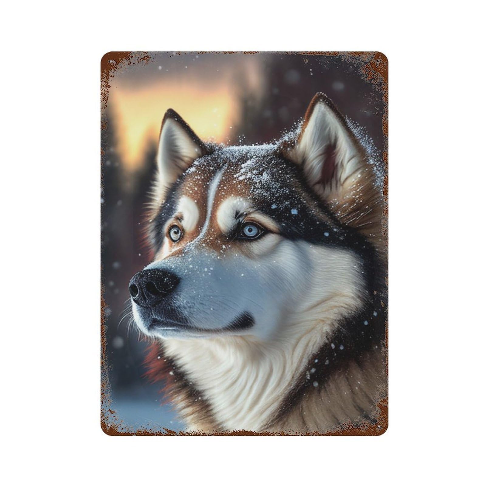 Husky Dog Snow 15.7"x11.8" Vintage Rust Metal Sign, Shabby Chic Decor for Garage, Bar And Workshop Decor