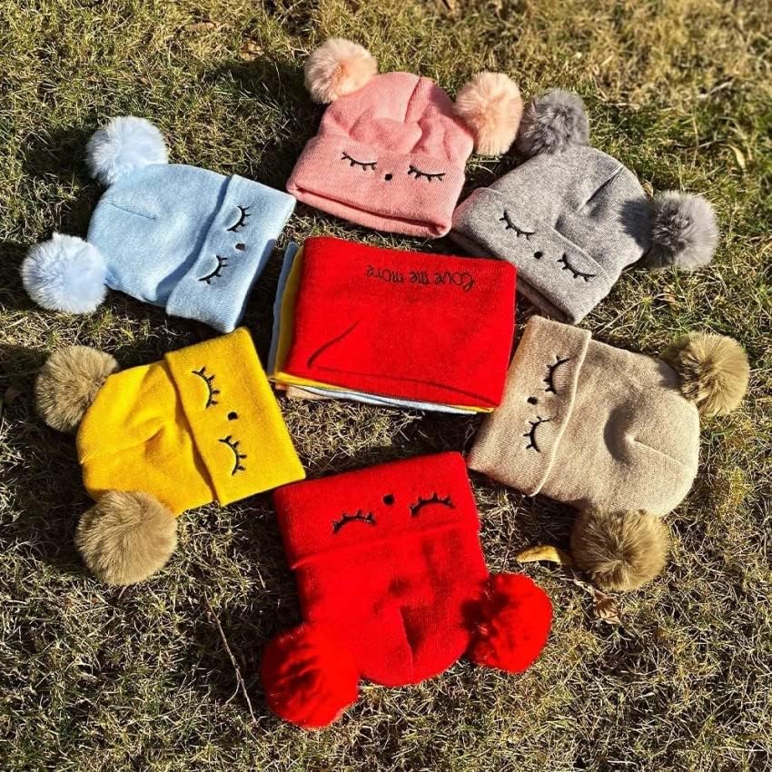 Image of F Y V Baby Best Kid Hat Set /Warm Winter Knit Embroidery Cute Beanie Baby Hat & Scarf Set Age Group - (1-6 Years) (Yellow)
