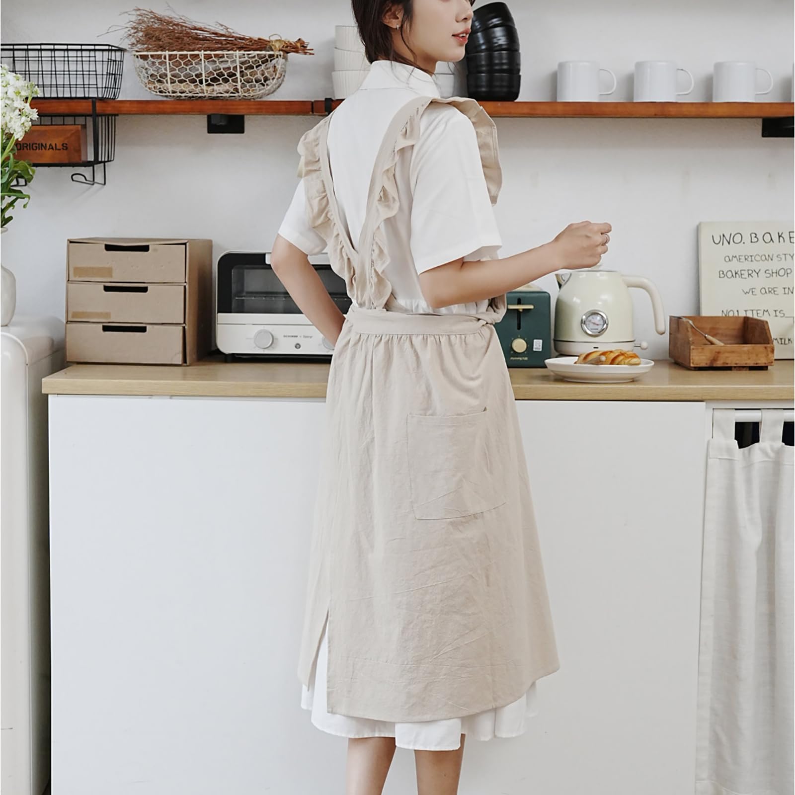Tablier vintage en coton résistant aux taches avec poches pour la cuisine, la peinture, la pâtisserie