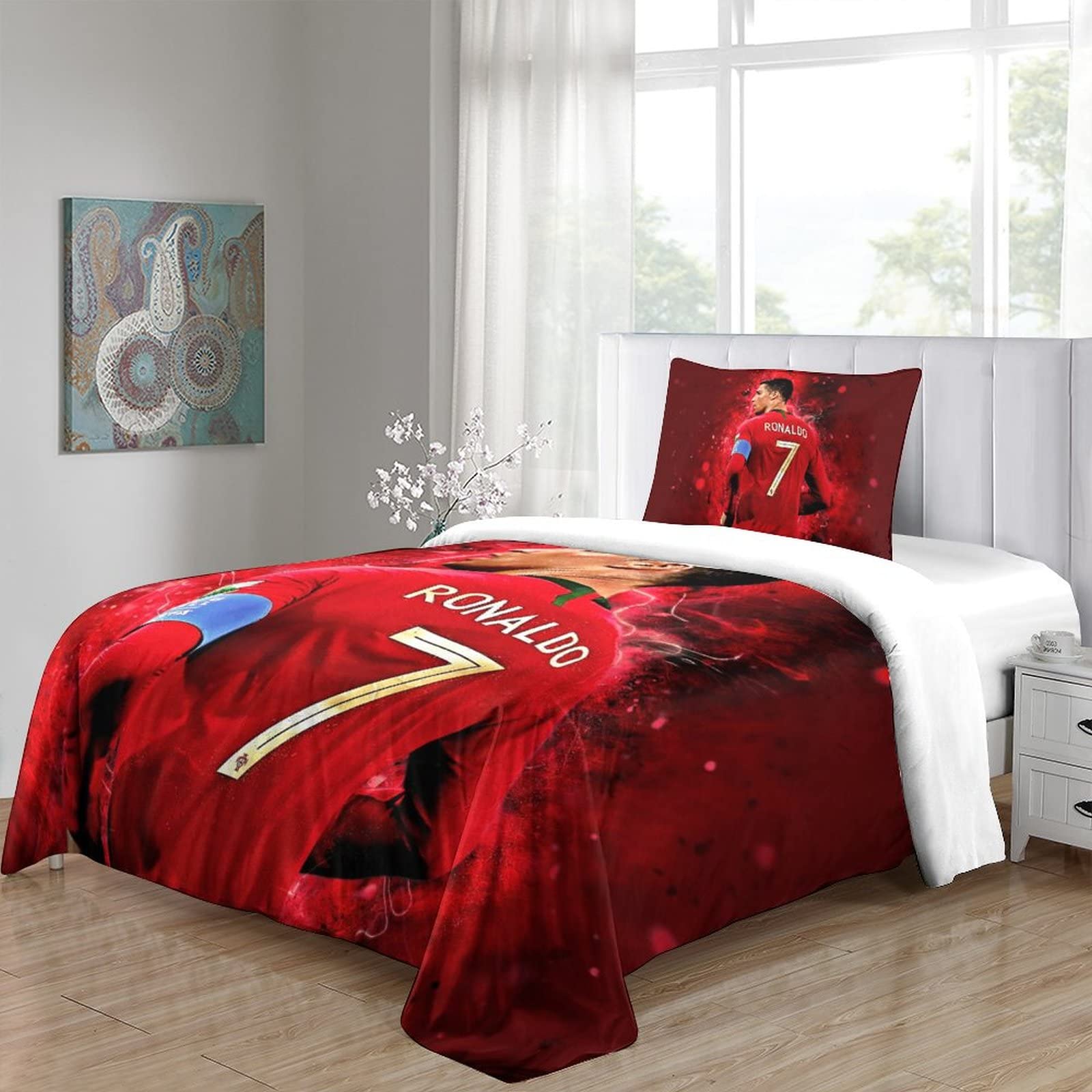 PTNQAZ Kylian Mbappe 3 delige dekbedovertrekset, bed in A tas, 3D print, beddengoedset, dekbedovertrek, eenpersoons, tweepersoons, kingsize, voor mannen, vrouwen, jongens, meisjes, verjaardag