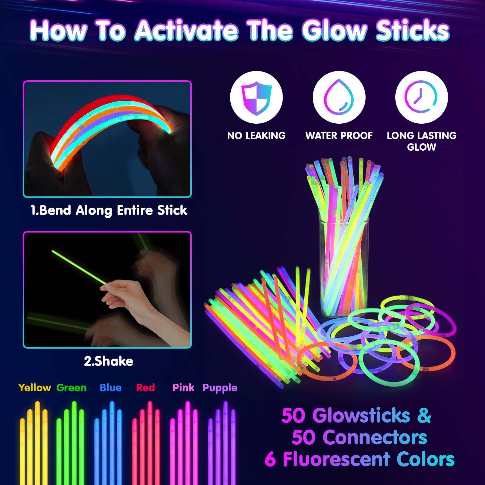 Kit Party Fluorescente 62 Pezzi - Braccialetti E Occhiali LED Per Feste - Foto 10