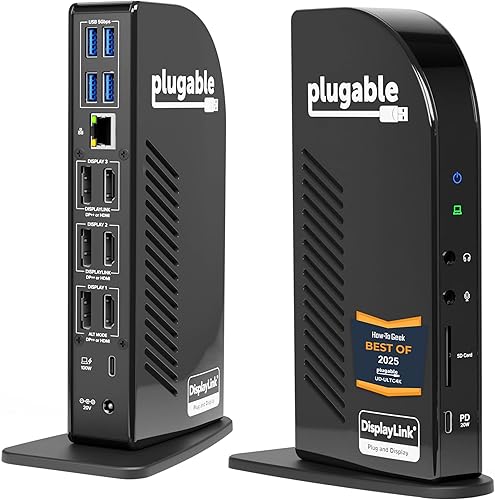 Plugable Estación de acoplamiento USB-C 4K Triple Display con compatibilidad de carga para sistemas específicos Windows USB C y Thunderbolt 3 (1