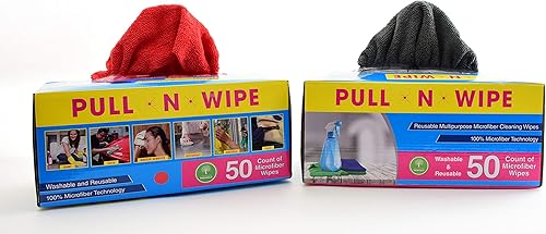 Miniatura 5 de Pull N Wipe 79135 - Paños de microfibra con tecnología sin bordes, 2 cajas dispensadoras gratis, 12 x 12 pulgadas, rojogris, paquete de 100