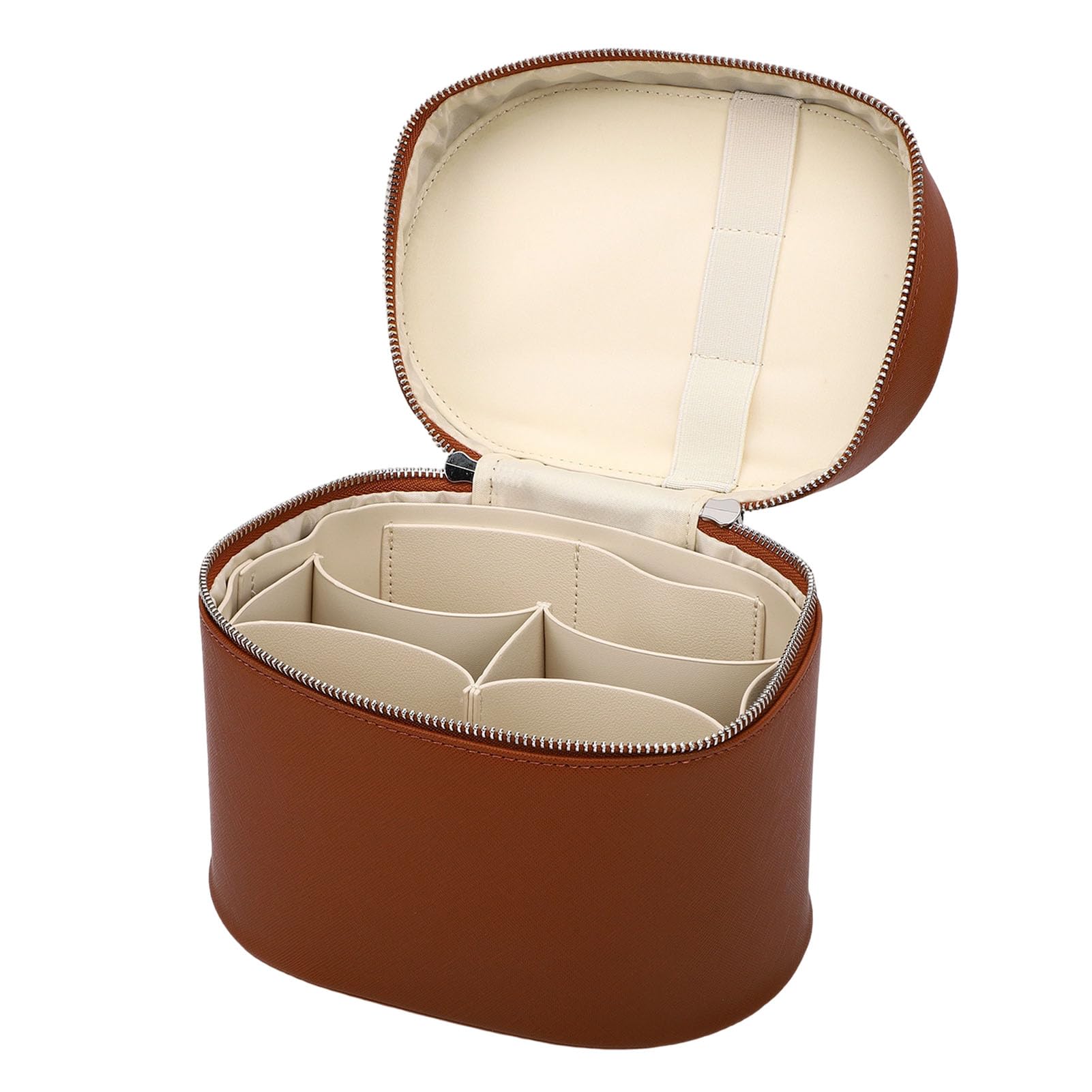 Cryfokt Borsa per il Trucco con Divisori Rimovibili Elegante e Compatta per L'uso Quotidiano Donna Organizer Toilette Viaggio in Pelle PU (Marrone caffè)