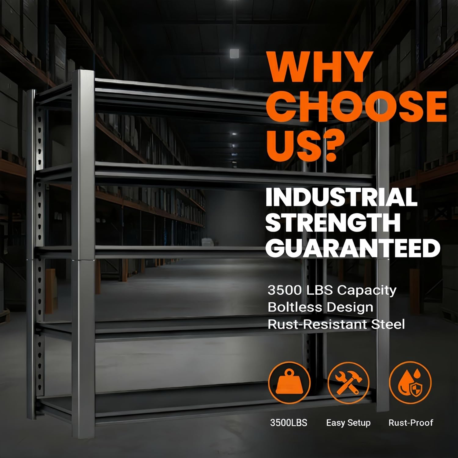 3500 LBS Heavy Duty Garage Shelving, 48" W x 20" D x 74" H Metal Storage Shelves, Adjustable Boltless Steel Storage Rack for Garage, Basement, Warehouse, Pantry