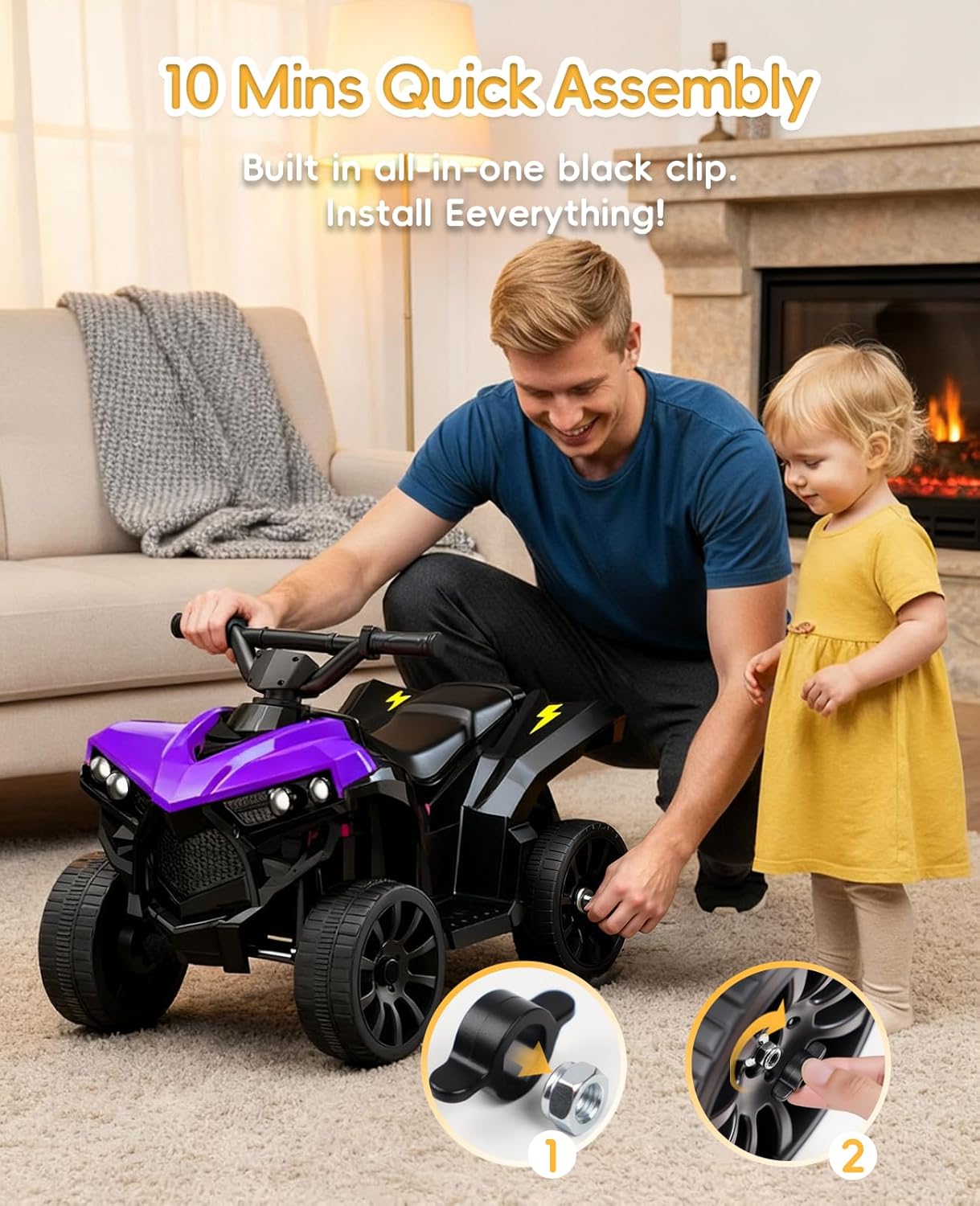 Ride on Toys for Toddlers 1.5-4, Kids ATV with Play Time Up to 70 Minutes, 4 Wheeler Quad Electric Car with Safe 1.8MPH Speed Driving, Quick Install Power Wheel Gift for Girls Boys.