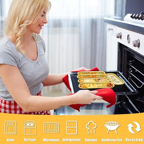 Miniatura 3 de QUIETART Paquete de 100 mini moldes de papel de aluminio con tapas tazas rectangulares para hornear de 68 onzas latas desechables para hornear mini