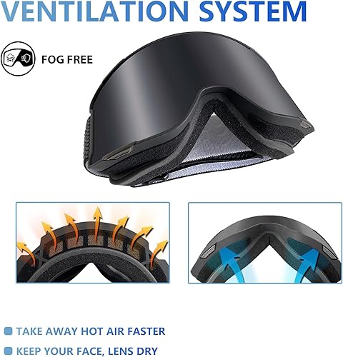 Miniatura 6 de VOZAPOW - Gafas de esquí magnéticas para usar sobre lentes, antivaho y sin marco, protección UV400, gafas de snowboard para hombres y mujeres