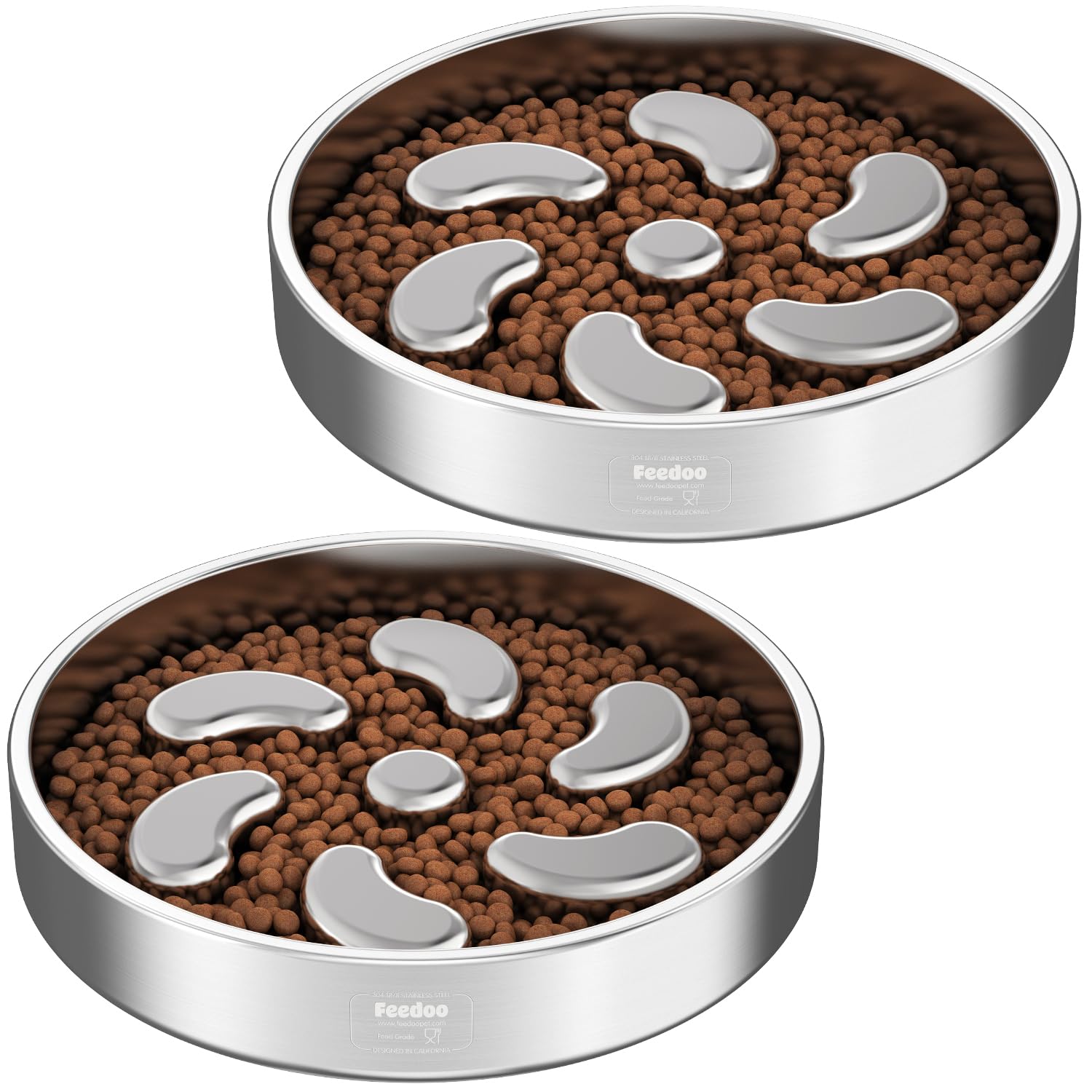 Slow Feeder Dog Bowl-3Cups for Large Breeds, Double Wall Food-Grade Stainless Steel, Heavy Duty with Non-Slip Rubber Base, Puzzle Maze Bowl to Slow Down Eating [2Pack]