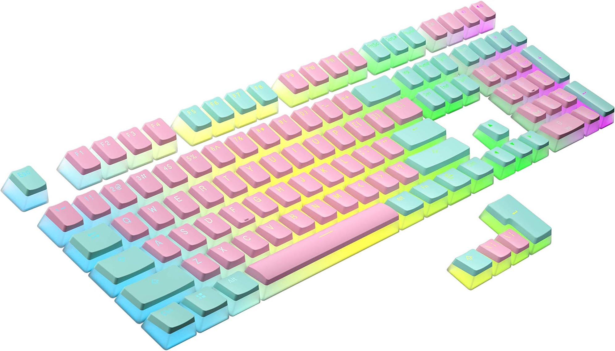 Ranked Pudding PBT Keycaps | 112 Double Shot Translucent ANSI US & ISO Layout | OEM Profile for RGB Mechanical Gaming Keyboard (Miami Vice)