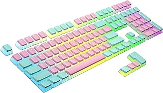 Ranked Pudding PBT Keycaps | 112 Double Shot Translucent ANSI US & ISO Layout | OEM Profile for RGB Mechanical Gaming Keyboard (Miami Vice)
