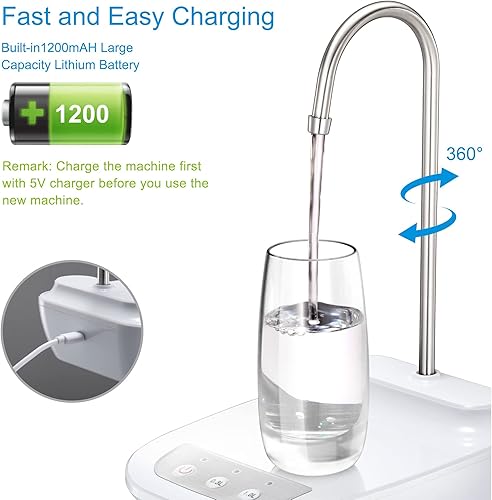 Vista 3 de Water Pump for 5 Gallon Jug, COJITO Water Bottle Dispenser Electric Water Pump Automatic Water Bottle Pump Dispenser for 5 Gallon Bottle(White)