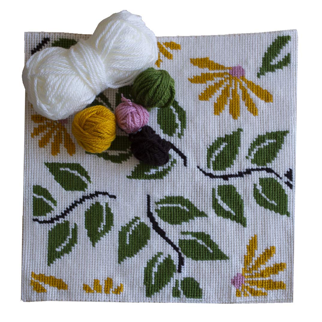 Cushion Embroidery Kit | Printed Canamazo 40cm x 40cm | Includes Wool and Upholstery Needle | Floral Design | by Delicatela - Image 3