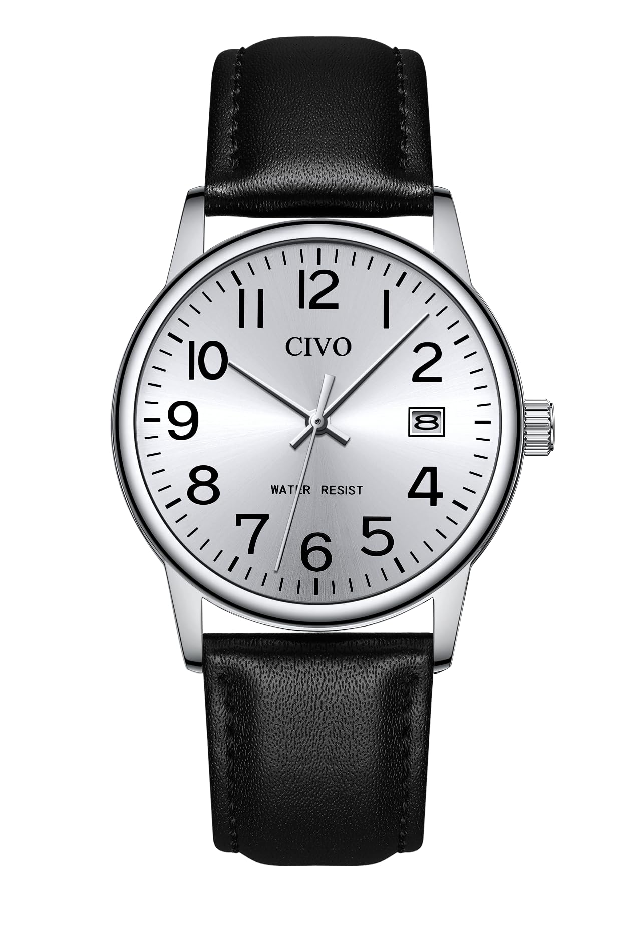 CIVO Watches for Men Analog Quartz: Waterproof Watch with Numeral Dial Easy to Read for Seniors Low-Vision - Black Dress Mens Wrist Watch Stainless Steel - Gifts for Husband Father at Birthday