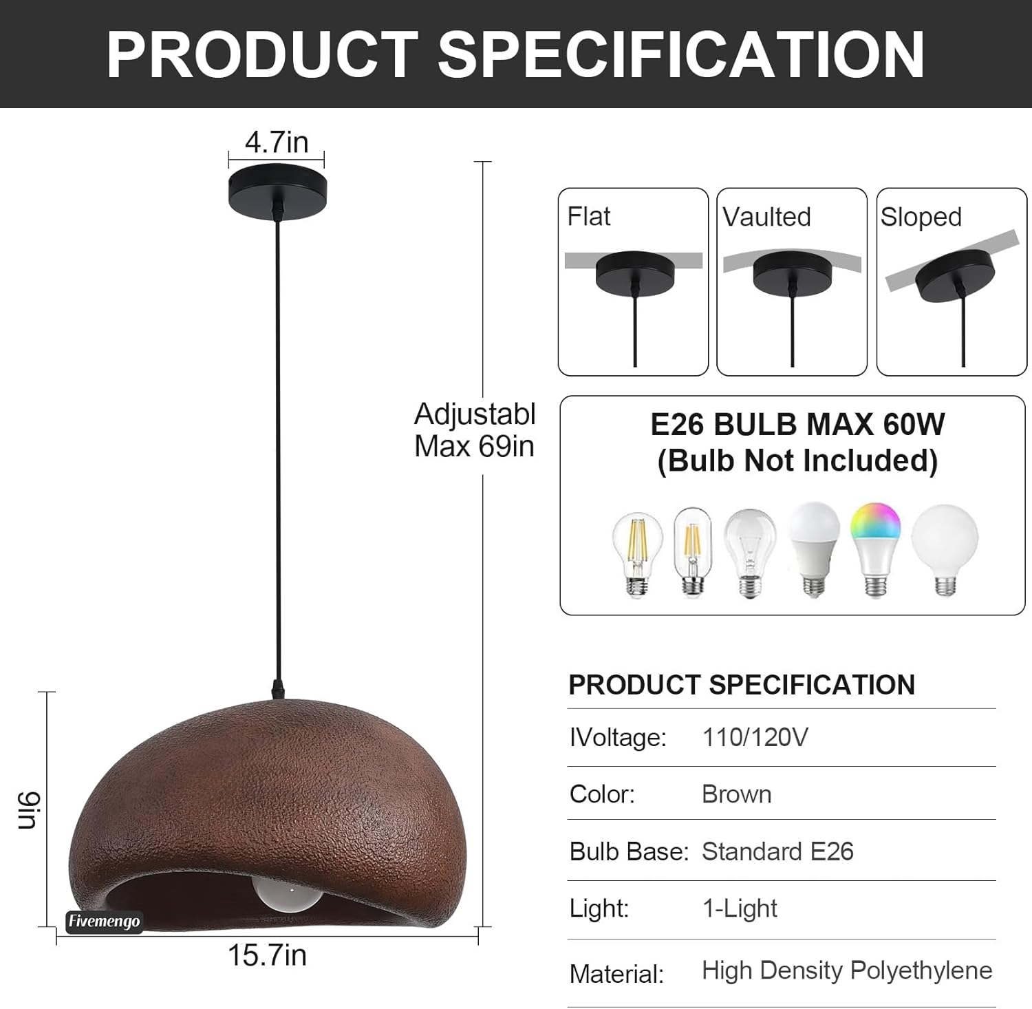 15.7in Wabi Sabi Pendant Light, Kitchen Island Lighting Fixture Ceiling Mount Japanese Lamp Japandi Chandelier for Dining Living Room Hallway Bedroom Restaurant Hanging Lamp, Brown 1 Pack