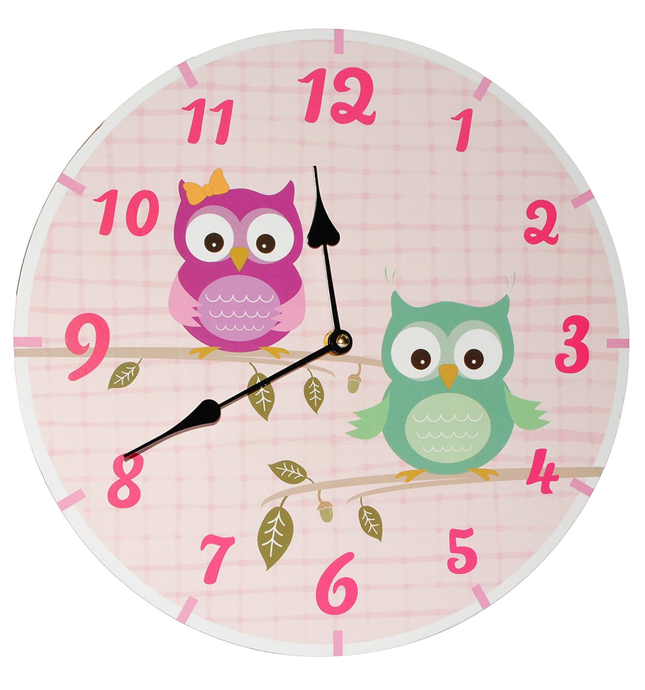 alles-meine.de GmbH Wanduhr aus Holz - lustige Eulen - 34 cm groß - sehr leise ! - Uhr - Analog - Kinderzimmer & Wohnzimmer - Eulenmotiv - für Jungen Mädchen Kinder - Eule - ..