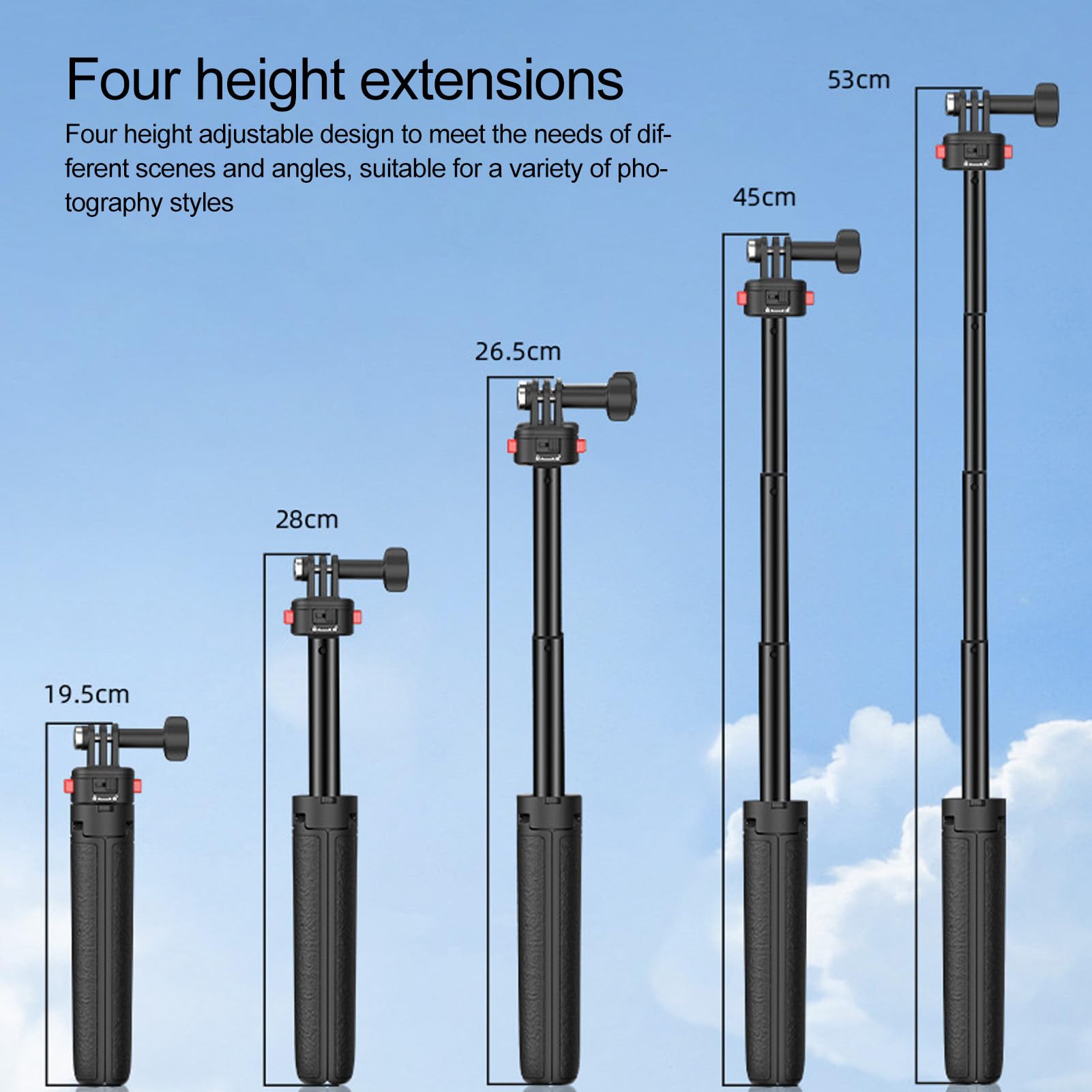 Cryfokt Compact Extendable Camera Tripod for Selfie Stick | Base triangolare allargata, altezza regolabile, doppio di chiusura, alluminio leggero