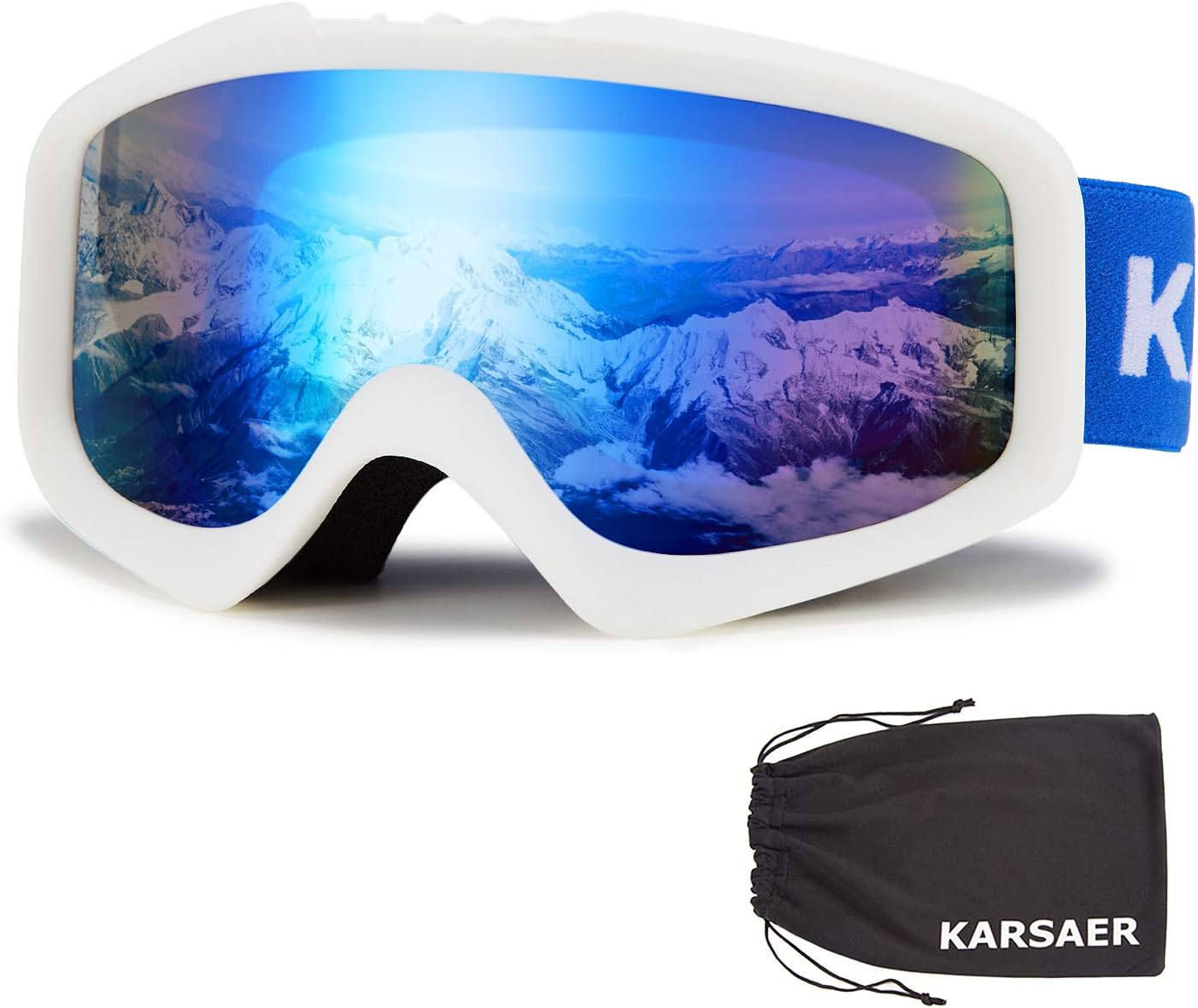 Karsaer Ski Goggles Anti-Fog Snowboard Goggles OTG 100% UV Protection Snow Goggles Bendable Dual-Lenses for Men Women Youth
