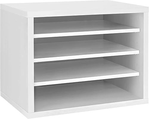 Miniatura 9 de AdirOffice Organizador de escritorio con estantes, estantes apilables de madera de 4 niveles, organizador de correo de archivos, almacenamiento de