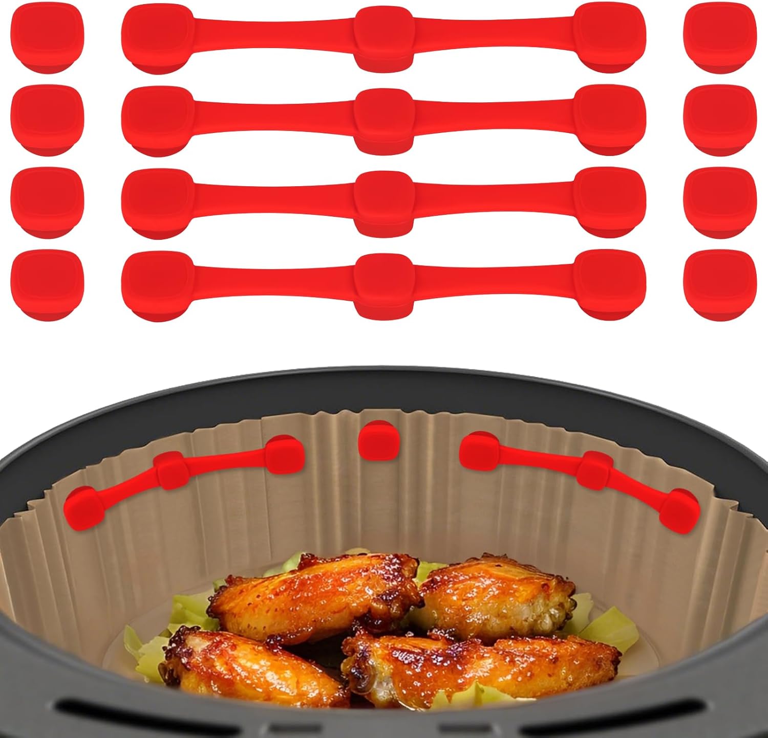 Air Fryer Magnets for Parchment Paper, Upgraded Powerful Magnetic Silicone Buckle for Holding Down Parchment Paper Liners, Lock Disposable Liners Safely and Prevent Paper to Burn Air Fryer Magnets for Parchment Paper, Upgraded Powerful Magnetic Silicone Buckle for Holding Down Parchment Paper Liners, Lock Disposable Liners Safely and Prevent Paper to Burn