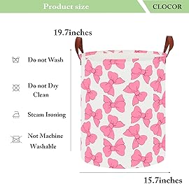 CLOCOR Large Laundry Basket,Waterproof Nursery Hamper,Collapsible Fabric Storage Container,Toys Bin,Room Decor,Gift BasketPink Bowknot